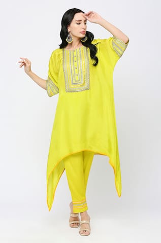 Neha Mehra Designer Yellow Silk Cotton Kaftan Set 