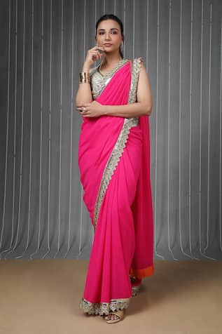 Neha Mehra Designer Hot Pink Georgette Saree 