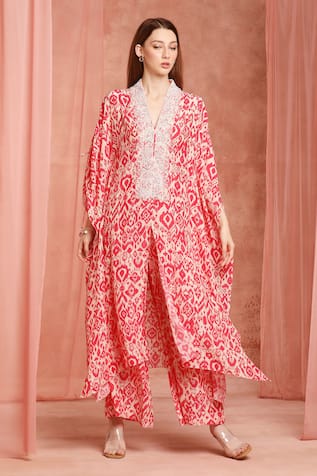 Neha Mehra Red Printed Kaftan & Pant Set 