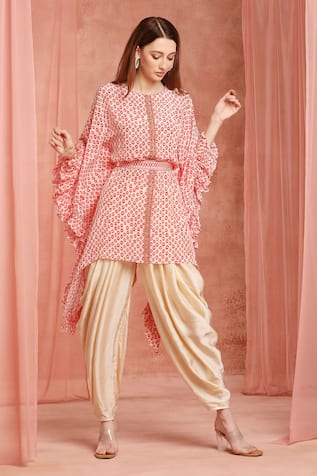 Neha Mehra Red Printed Kaftan & Dhoti Pant Set 