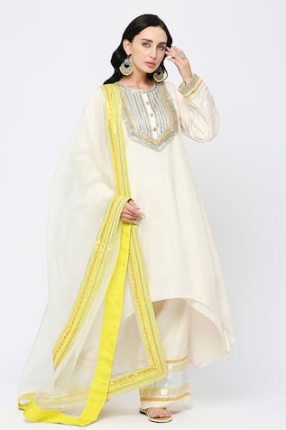 Neha Mehra Designer White Silk Kurta Pant Set 