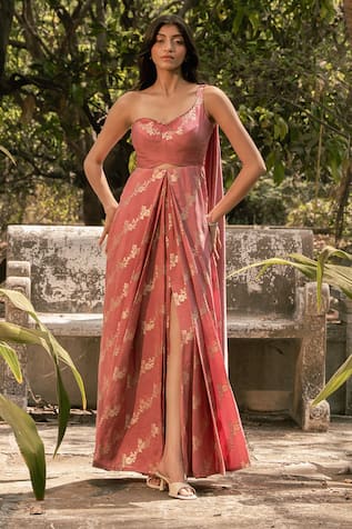 Parshya Pink Hand Embroidered Saree Gown 