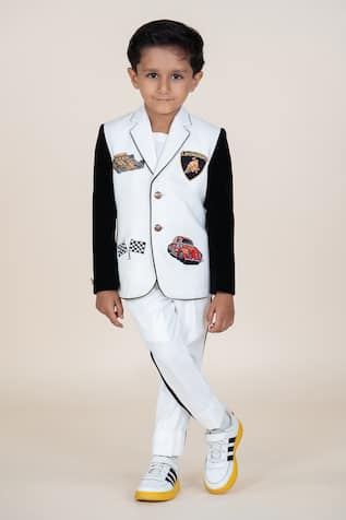 Little Boys Closet Embroidered Car Motif Blazer & Pant Set 