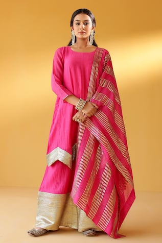 Palak & Mehak Rani Pink Chanderi Kurta Sharara Set 