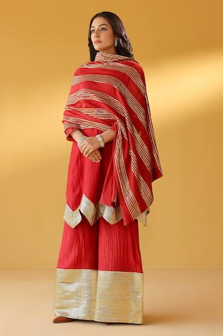 Palak & Mehak Red Chanderi Kurta Sharara Set 