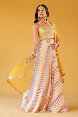 Palak & Mehak Multi Color Striped Crop Top & Skirt Set 