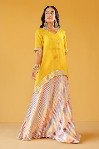 Palak & Mehak Multi Color Striped Tunic & Skirt Set 