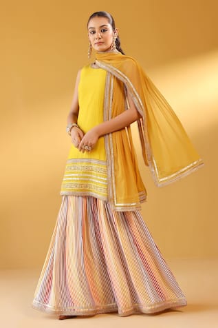 Palak & Mehak Yellow Chanderi Embroidered Kurta Set 