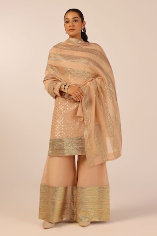 Palak & Mehak Beige Chanderi Embroidered Kurta Set 