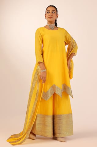 Palak & Mehak Yellow Chanderi Kurta Sharara Set 