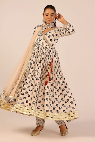 Palak & Mehak Floral Print Chanderi Anarkali Set 