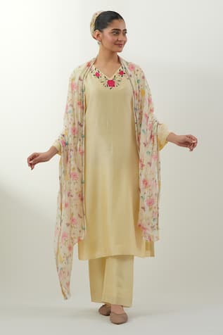 Vinusto Butter Yellow Handwoven Chanderi Set 