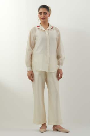 Vinusto Floral Embroidered Ivory Chanderi Set 