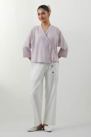 Vinusto Lavender Textured Cotton Shirt & Pant Set 