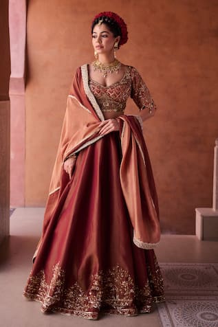 Kapda Dori Maroon Mirror Work Lehenga Set 