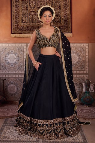 Kapda Dori Black Upada Silk Lehenga Set 