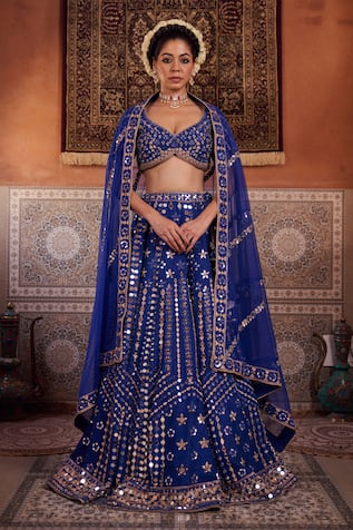 Kapda Dori Royal Blue Mirror Work Lehenga Set 