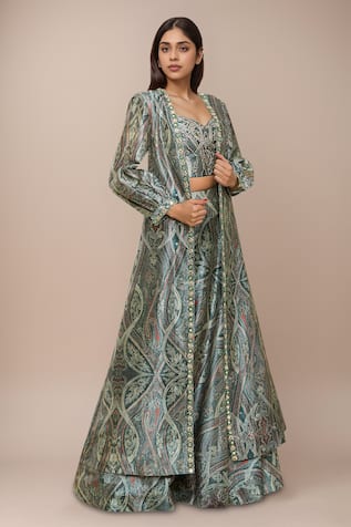 Embellished Hem Jacket With Lehenga Set 