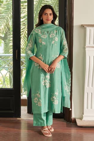 Vaayu Mint Applique Embroidered Kurta Set 