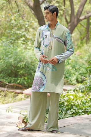 Green Chanderi Silk Printed Kurta Set 