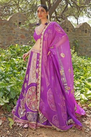 Soniya G Royal Purple Silk Blend Lehenga Set 