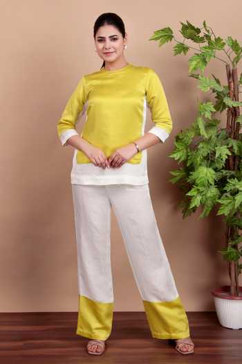 Nidhi Kejriwal Lemon Yellow Designer Top & Pant Set 