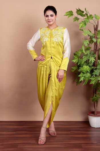 Nidhi Kejriwal Lemon Yellow Chanderi Jacket & Dhoti Pant Set 