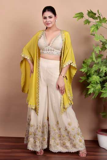 Nidhi Kejriwal Embroidered Blouse & Palazzo Set With Cape 