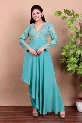 Nidhi Kejriwal Aqua Blue Embroidered Anarkali Set 