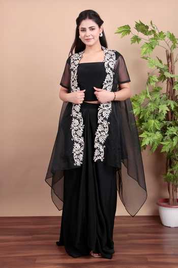 Nidhi Kejriwal Black Organza Cape & Dhoti Skirt Set 