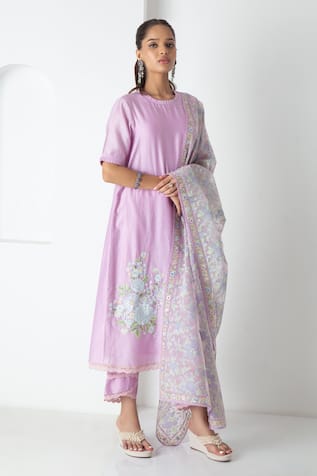 Chhaya Mehrotra Chanderi Electric Lavender Kurta Set 