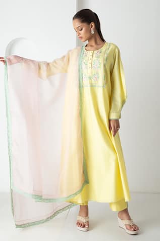 Chhaya Mehrotra Designer Chanderi Kurta Pant Set 