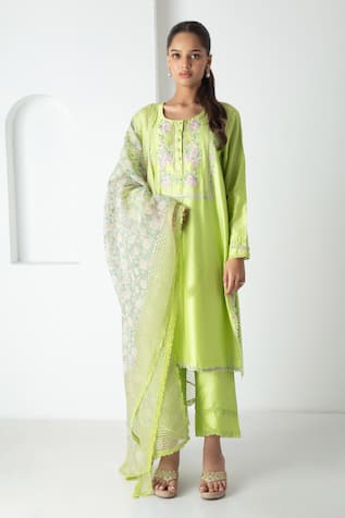 Chhaya Mehrotra Chanderi Embroidered Kurta Pant Set 