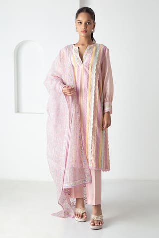 Chhaya Mehrotra Chanderi Striped Kurta Pant Set 