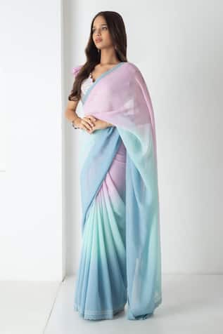 Chhaya Mehrotra Powder Blue-Aqua Ombre Saree Set 