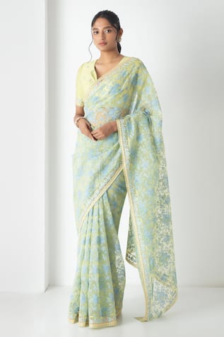 Chhaya Mehrotra Designer Yellow Plum Chanderi Saree Set 