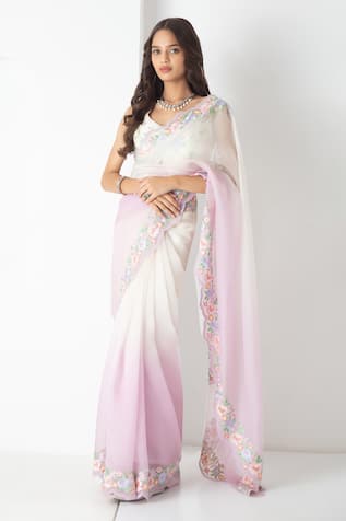 Chhaya Mehrotra Ivory-Lilac Chanderi Designer Saree Set 