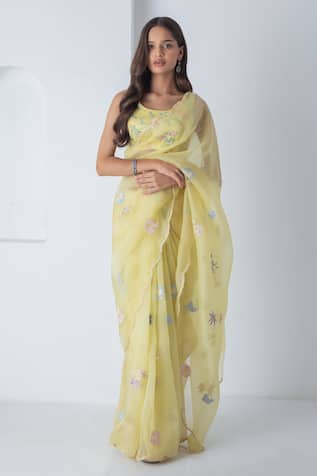 Chhaya Mehrotra Illuminating Yellow Chiffon Saree Set 