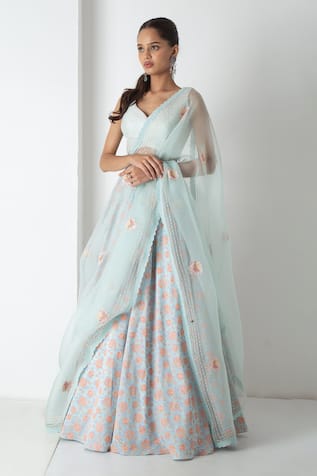Chhaya Mehrotra Aqua Chanderi Lehenga Set  