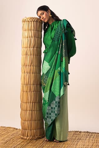 Naina Jain Green Bandhani Patchwork Saree 