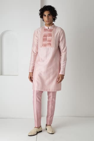 Chhaya Mehrotra Peach Pink Block Printed Kurta Set 