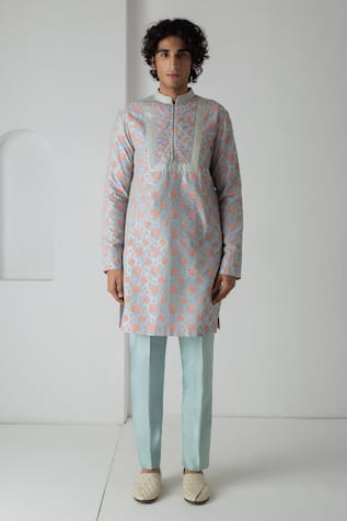Chhaya Mehrotra Aqua Block Printed Kurta Set 