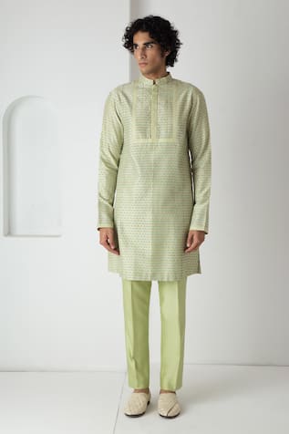 Chhaya Mehrotra Tea Green Block Printed Kurta Set 