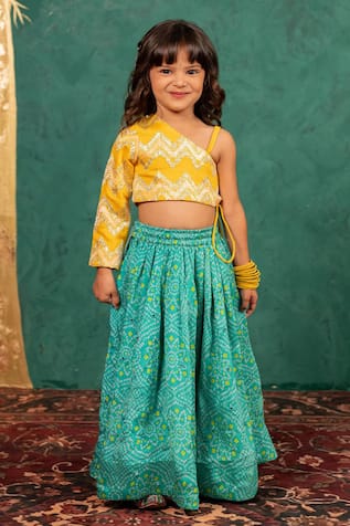 Jilmil Dreamwear Yellow Bandhani Top & Lehenga Set 