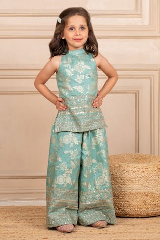 Jilmil Dreamwear Mint Green Embroidered Top & Palazzo Set 