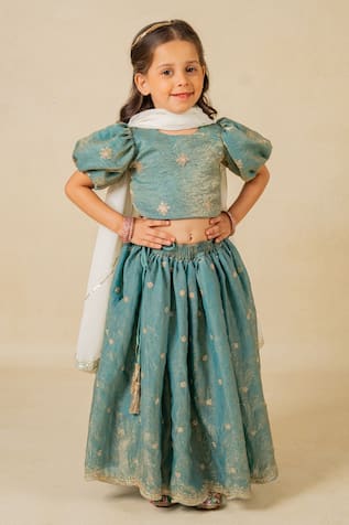 Jilmil Dreamwear Blue Fendy Crush Tissue Lehenga Set 