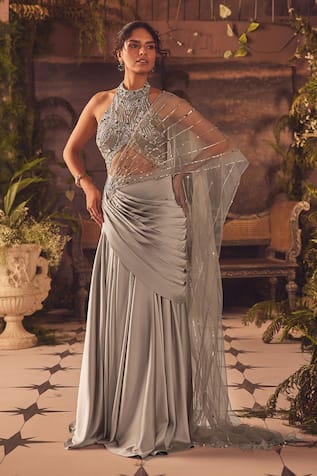 Roqa Designer Pre-Draped Saree & Blouse Set 
