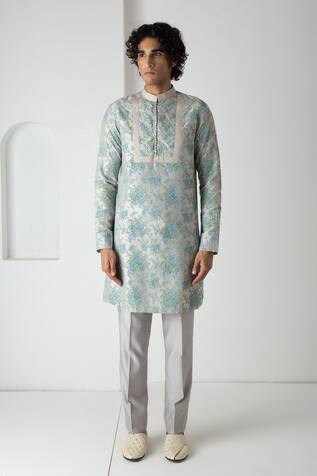 Chhaya Mehrotra Ash Grey Block Printed Kurta Set 