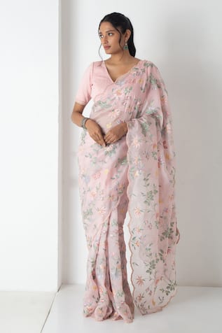 Chhaya Mehrotra Floral Chiffon Saree With Stitched Blouse 