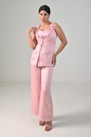 Baani Khurana Pink Satin Linen Top & Pant Set 